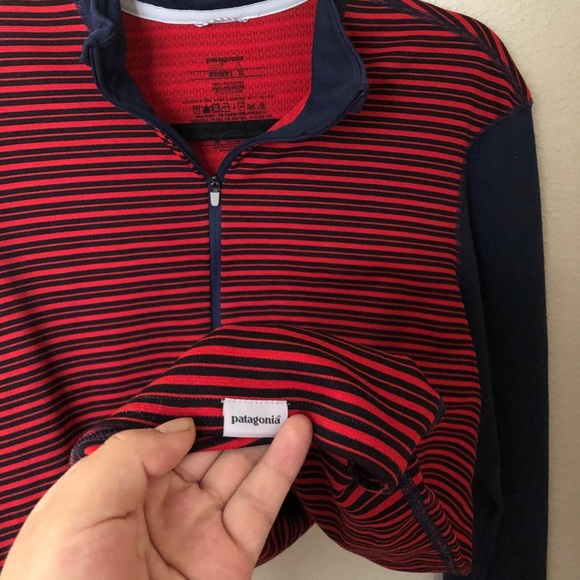 Patagonia Navy Blue and Red Stripe Tee - Picture 3 of 4